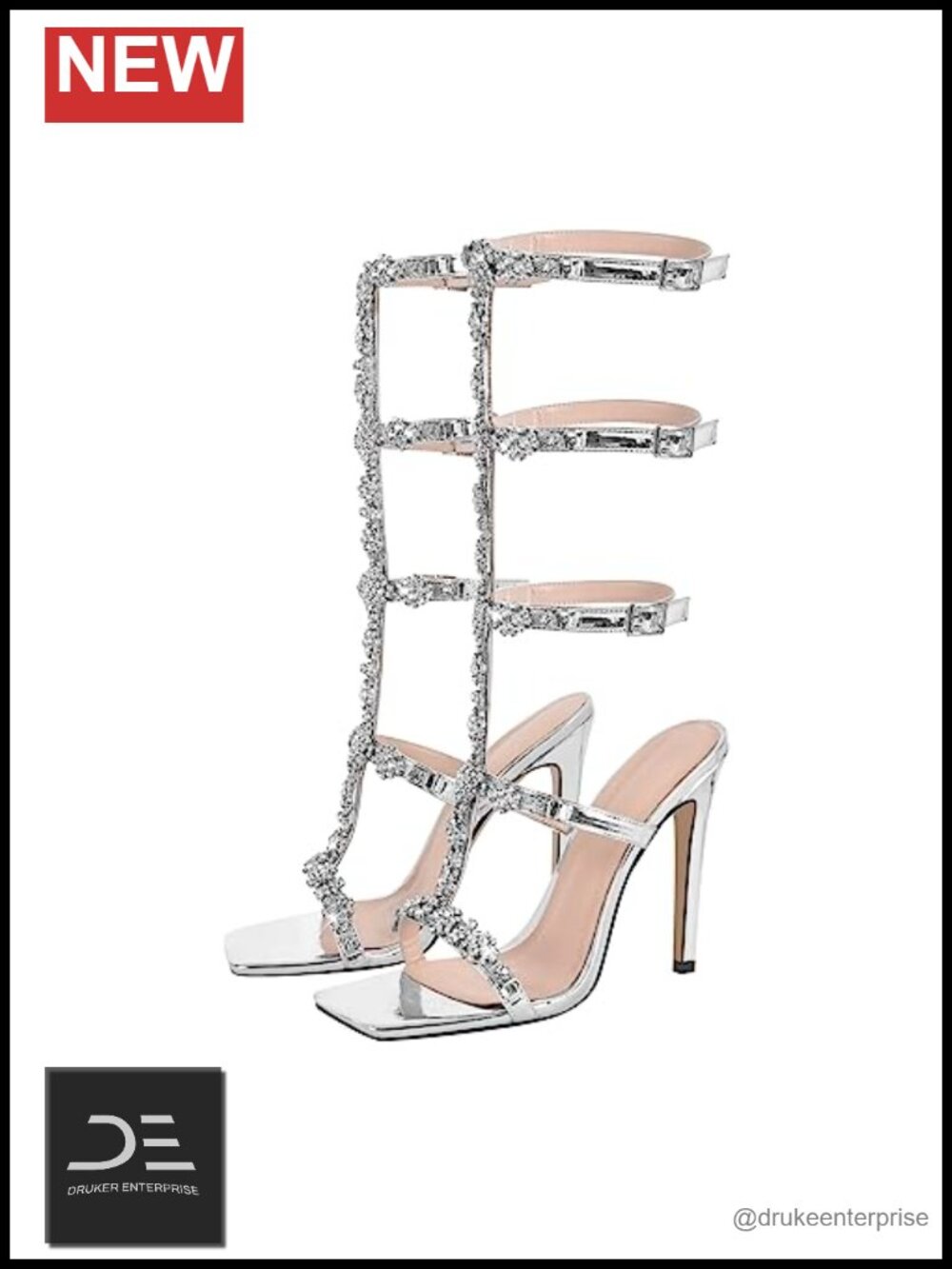 Sparkle Open Toe Strappy Heel Gladiator Sandals with Rhinestones Embellished